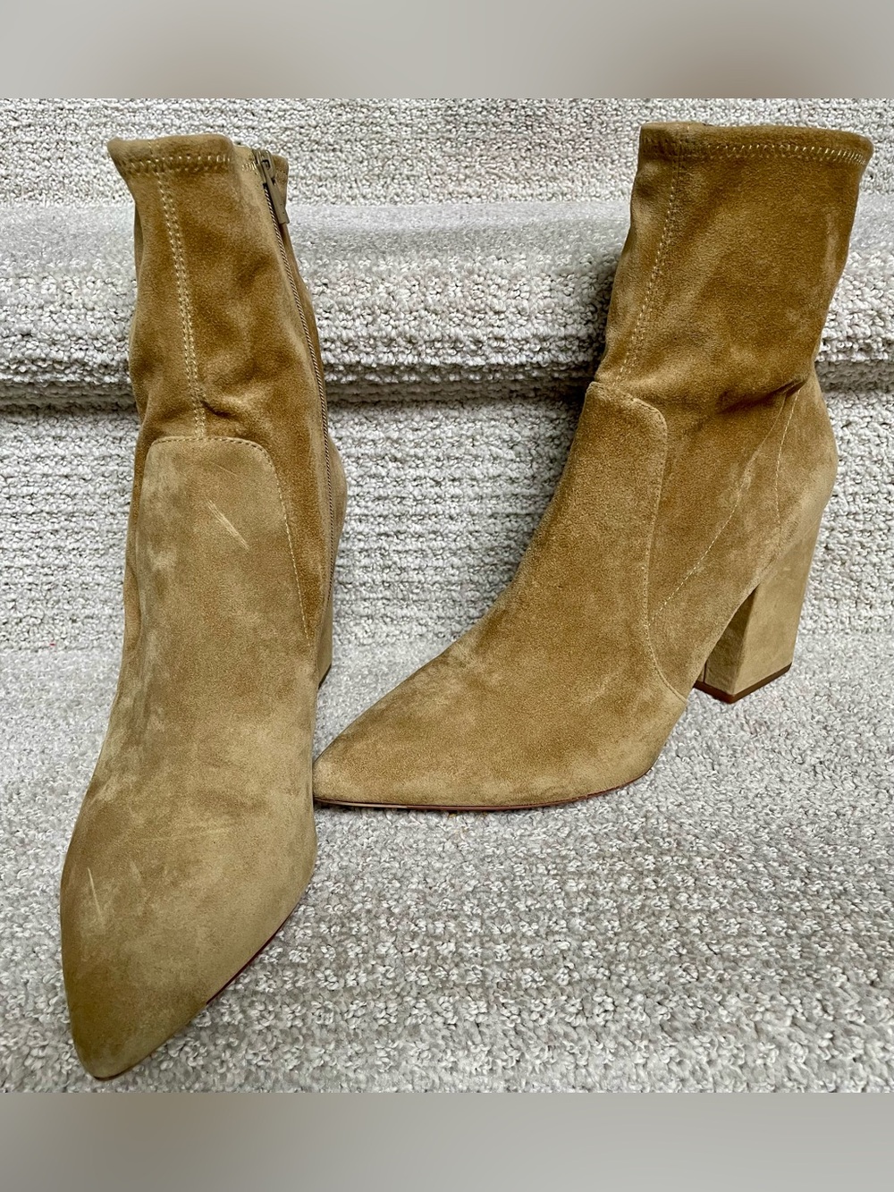 Loeffler Randall Isla Suede Ankle Boots Camel Tan Sock Booties Size 10 MSRP $450